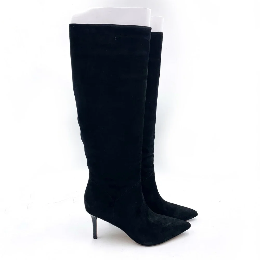 Veronica Beard‎ Lexington Boots Black Suede Pointed Toe Knee High Heels Sz 6